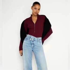 NWT - Good American Ribbed Zip Up Bodysuit - Burgundy